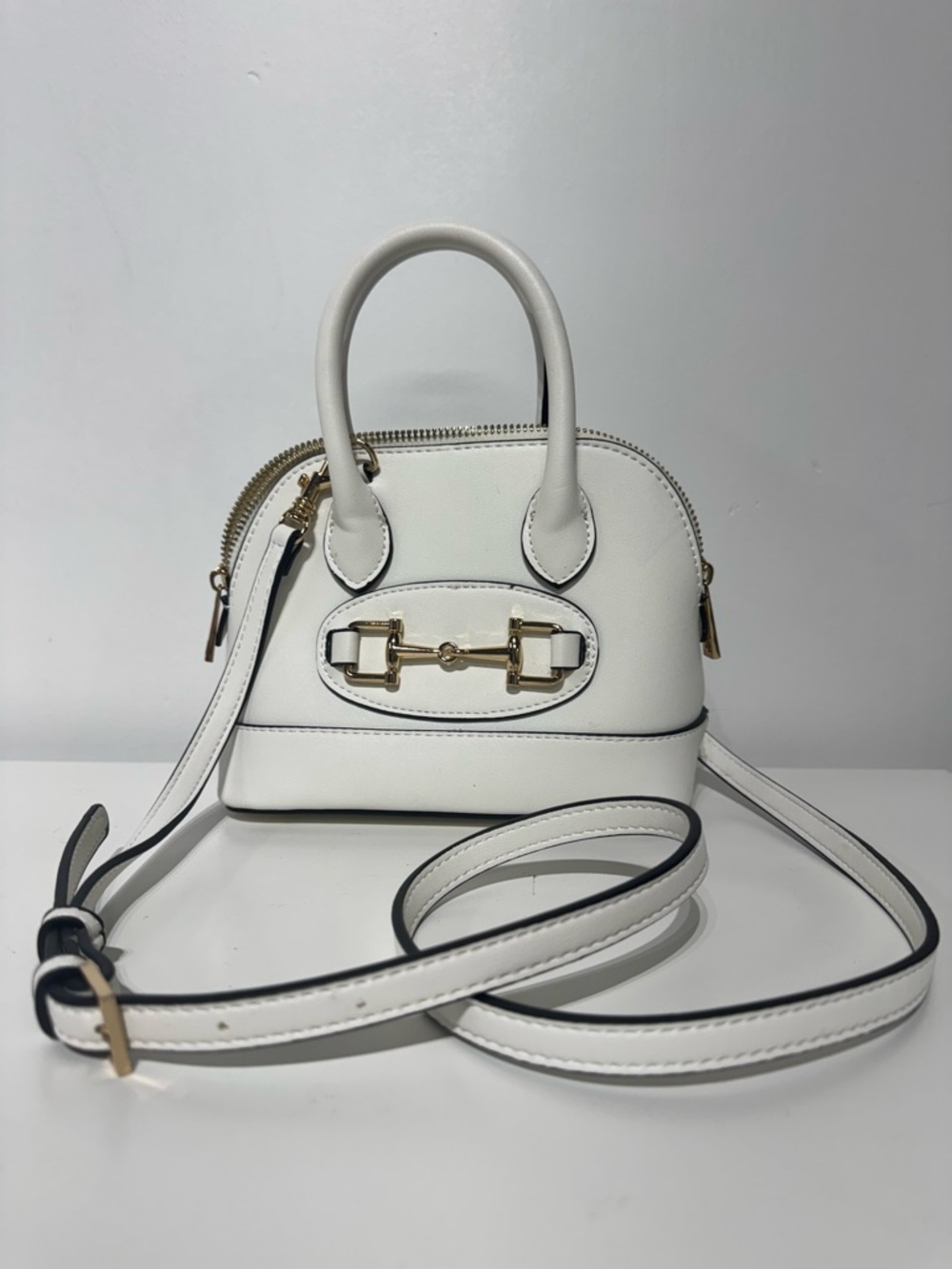 Forever 21 White Crossbody Top-Handle Bag with Gold Hardware
